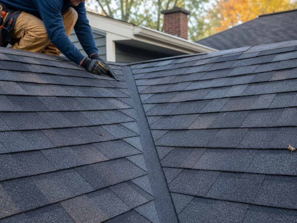 Finished roof valley with clean cut lines and properly integrated underlayment