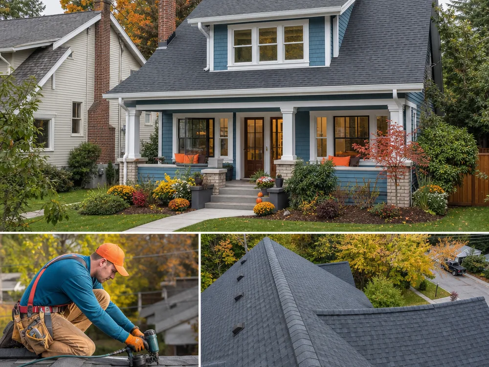 Completed Grand Rapids residential roof with architectural shingles, straight courses, clean ridge caps, and matching vents
